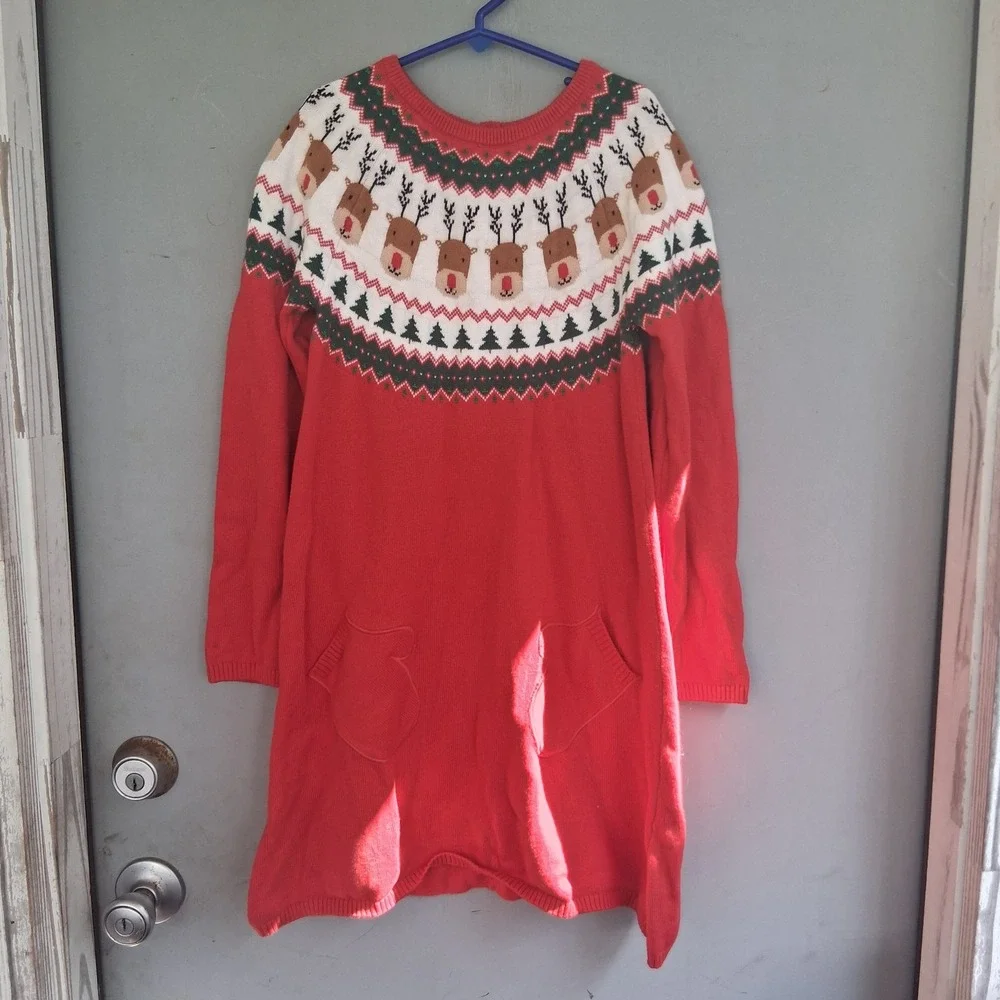 Gymboree Fair Isle Knit Reindeer Christmas Dress 8 VGUC